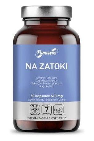 Panaseus supplement bottle for sinuses, 50 capsules, with natural ingredients for respiratory health.