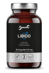 Panaseus Libido product bottle with 50 capsules, designed to support male libido and enhance physical and mental health.