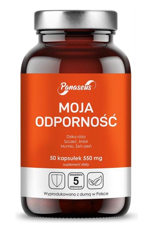 Panaseus My Resistance dietary supplement 50 capsules, featuring a blend of natural ingredients for immune support.