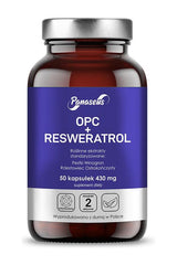 Panaseus OPC + Resveratrol dietary supplement bottle with 50 capsules for antioxidant support.