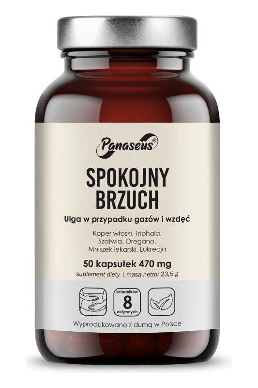 Panaseus Spokojny Brzuch 50 Caps - Natural support for digestive comfort and gut health with herbal ingredients.