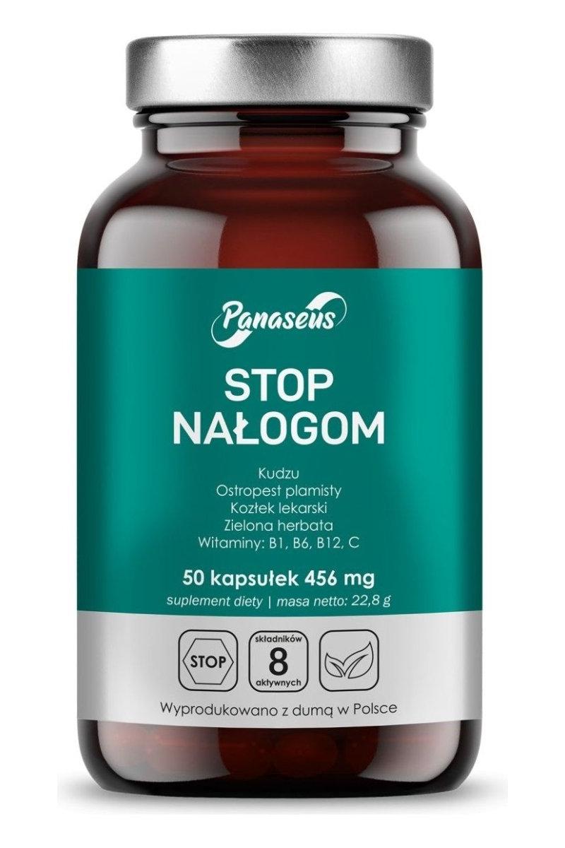 Panaseus Stop Nałogom 50 Caps bottle, a dietary supplement to support addiction recovery with herbal ingredients.