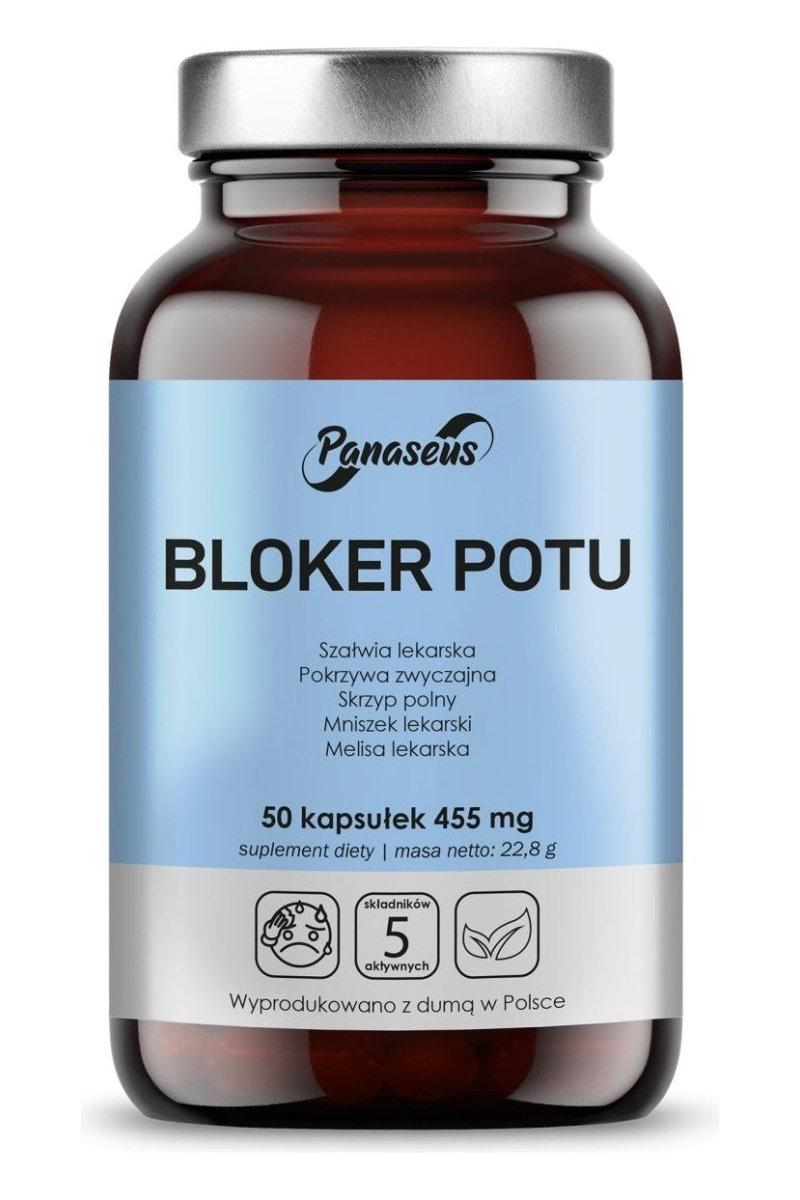 Panaseus Sweat Blocker 50 Caps, natural extracts for reducing excessive sweating, dietary supplement.