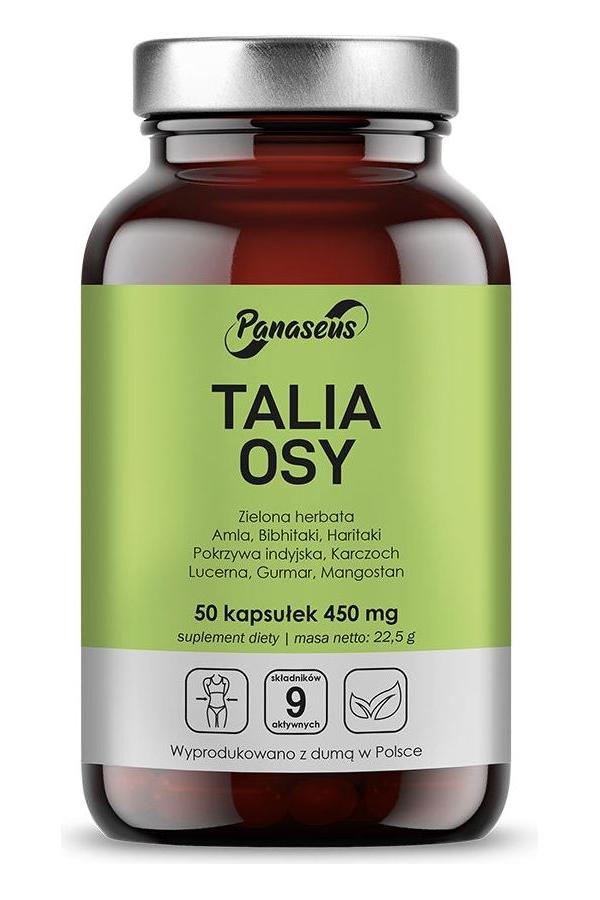 Panaseus Wasp Waist supplement bottle containing 50 capsules, designed for weight loss and digestive health.