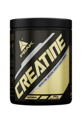 Peak Creatine Monohydrate powder 500 g in a sleek black container for improved athletic performance.