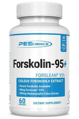 PEScience Forskolin-95+ dietary supplement bottle, featuring Coleus Forskohlii extract for weight loss support.