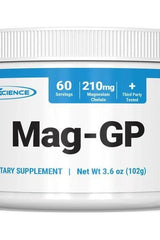 PEScience Mag-GP magnesium supplement for better sleep and muscle health, 60 servings, 210mg magnesium chelate.