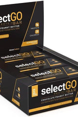 PEScience SelectGo Protein Bar box, 18g protein, chocolate peanut butter flavor in a 12 x 60g pack.