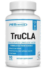 PEScience TruCLA dietary supplement bottle for weight loss and muscle support, 90 softgels, 30-day supply.