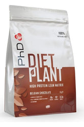 PhD Diet Plant vegan protein powder bag, high protein lean matrix, Belgian chocolate flavor, 1kg package.