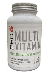PhD Multivitamin 60 tablets bottle featuring Complete Everyday Formula with 21 vitamins and minerals.