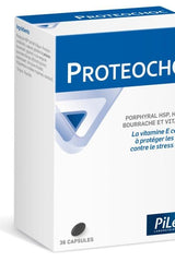 Pileje Proteochoc supplement box with 36 capsules for stress management and natural health support.