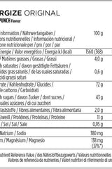 Nutritional information for Powerbar Energize Original Punch flavor, detailing energy, carbs, sugars, and electrolytes.