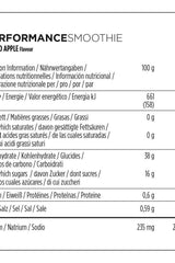 Nutritional information label for Powerbar Performance Smoothie in Apple flavour, detailing ingredients and values.