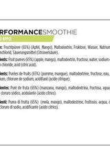 PowerGel Smoothie ingredients list showcasing fruit purees, maltodextrin, and nutritional information.