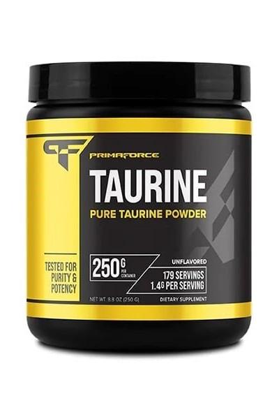 PrimaForce Taurine 250g unflavored pure taurine powder dietary supplement for energy and heart health.