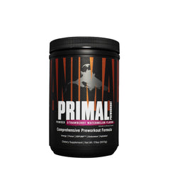 Universal Nutrition Animal Primal Powder in Strawberry Watermelon flavor, a preworkout supplement for energy and focus.