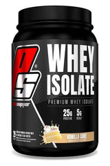 Pro Supps Whey Isolate protein powder in Vanilla Cake flavor, featuring 25g protein and 5g BCAA per serving.