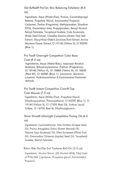 Pro Tan Female/Bikini Kit ingredients list with detailed product descriptions for tanning preparation and competition use.