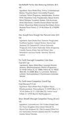 Ingredients list for Pro Tan Male Competitor Kit including skin exfoliator, hair removal lotion, and competition color products.