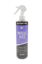 Pro Tan Muscle Juice Maximum Definition Competition Posing Oil bottle with spray nozzle for highlighting muscle definition.