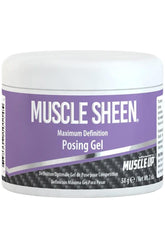 Pro Tan Muscle Sheen Maximum Definition Posing Gel in a 2 oz container, designed for enhancing muscle definition under bright lights.