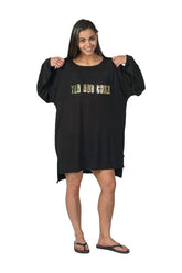 Model wearing Pro Tan Tan and Chill shirt, showcasing comfort and style in a relaxed fit.