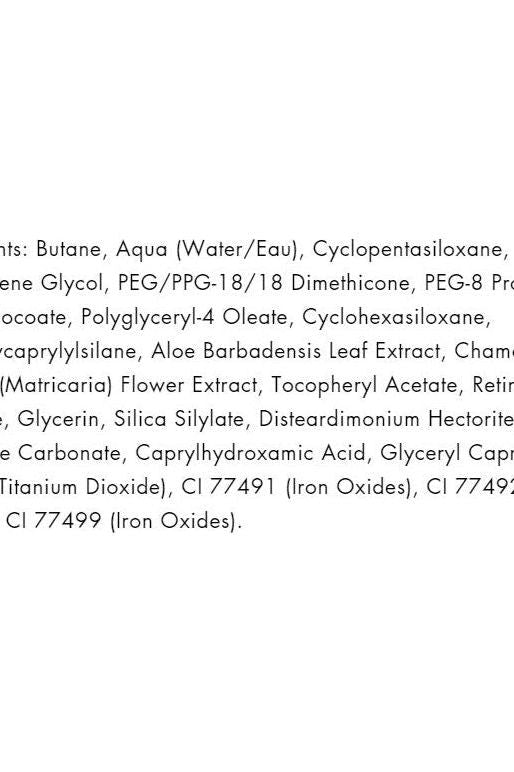 Ingredients list for Pro Tan Tattoo Cover-Up Spray, detailing formulation components for skin coverage. Ingredients list for Pro Tan Tattoo Cover-Up Spray, detailing formulation components for skin coverage.