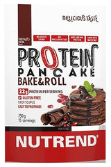 NUTREND Protein Pancake mix with 22g protein per serving, gluten-free, easy to prepare, and delicious chocolate flavor.
