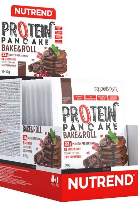 NUTREND Protein Pancake Bake&Roll packaging featuring protein-rich pancakes, gluten-free and low sugar.