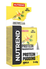 NUTREND Protein Pudding in vanilla flavor, containing 68% protein, packaged in a box of five 40g servings.