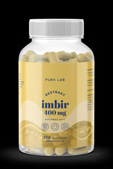 Pure Lab ginger extract supplement bottle with 400 mg per capsule, 170 vegan capsules for improved vitality.