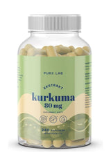 Pure Lab Turmeric 80 mg supplement bottle with 240 capsules for digestive support and inflammation relief.