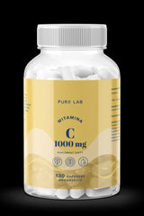 Pure Lab Vitamin C supplement bottle with 1000 mg capsules for immune support and collagen production.