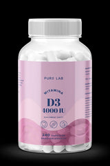 Pure Lab Vitamin D3 4000 IU dietary supplement in a clear bottle with 240 vegetarian capsules.