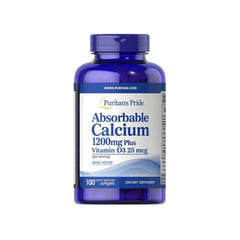 Puritan's Pride Absorbable Calcium 1200mg with Vitamin D3 1000 IU dietary supplement bottle.