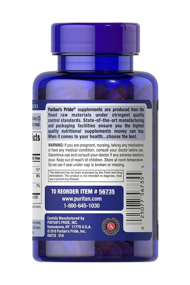 Puritan's Pride Absorbable Calcium 600 mg with Magnesium 300 mg softgel bottle, featuring product labeling and dosage information. Puritan's Pride Absorbable Calcium 600 mg with Magnesium 300 mg softgel bottle, featuring product labeling and dosage information.