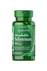 Puritan's Pride Absorbable Selenium 200 mcg bottle with 100 softgels, a powerful antioxidant for immune support.