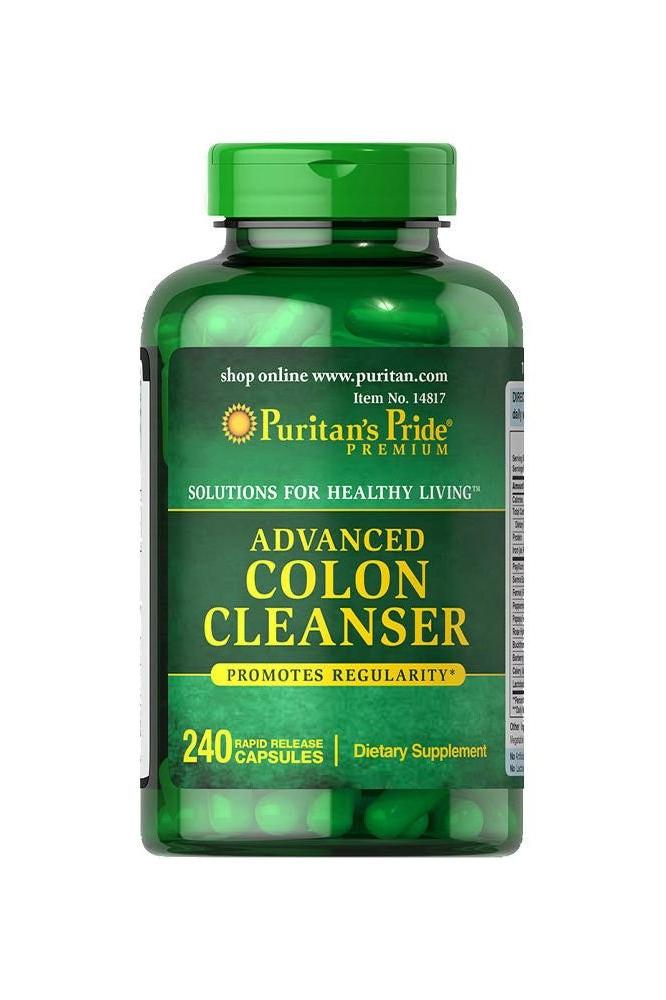 Puritan's Pride Advanced Colon Cleanser bottle, 240 capsules, dietary supplement for digestive health. Puritan's Pride Advanced Colon Cleanser bottle, 240 capsules, dietary supplement for digestive health.
