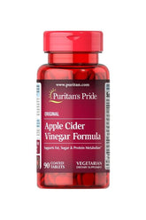 Puritan's Pride Apple Cider Vinegar Formula - 90 vegetarian tablets for fat, sugar, and protein metabolism support.