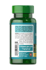 Puritan's Pride Ashwagandha extract capsules 500 mg bottle, featuring supplement details and warning information.