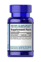 Puritan's Pride Biotin 10,000 mcg supplement bottle with serving facts and directions for healthy hair, skin, and nails.