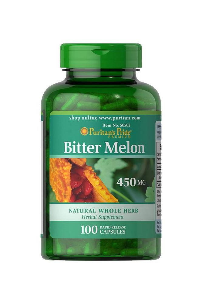 Puritan's Pride Bitter Melon 450 mg herbal supplement, 100 capsules, natural health benefits, rapid release