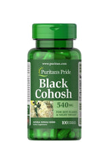 Puritan's Pride Black Cohosh 540 mg, 100 capsules for menopausal health and support against hot flashes.