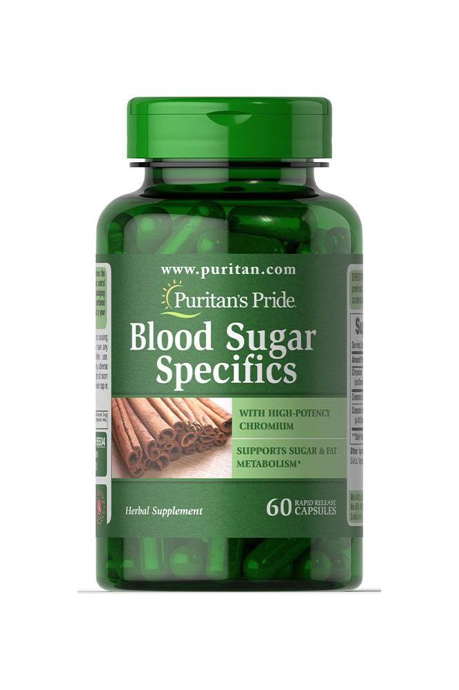 Puritan's Pride Blood Sugar Specifics with Cinnamon and Chromium, 60 capsules for glucose metabolism support.