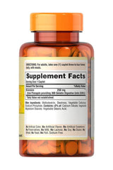 Puritan's Pride Bromelain 500 mg caplets in an orange bottle showcasing supplement facts and natural ingredients.