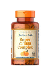 Puritan's Pride Super C-1000 Complex, 100 caplets, vegetarian vitamin supplement for immune support and antioxidants.