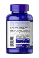 Puritan's Pride Calcium Citrate + Vitamin D3 200 mini coated tablets bottle back label details.
