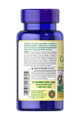 Puritan's Pride Calm Tabs® bottle showing Valerian, Passion Flower, Hops, and Chamomile ingredients.
