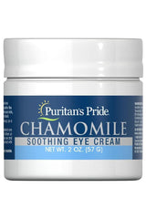 Puritan's Pride Chamomile Soothing Eye Cream 57g in a white jar, designed to reduce puffiness and nourish the skin around the eyes.